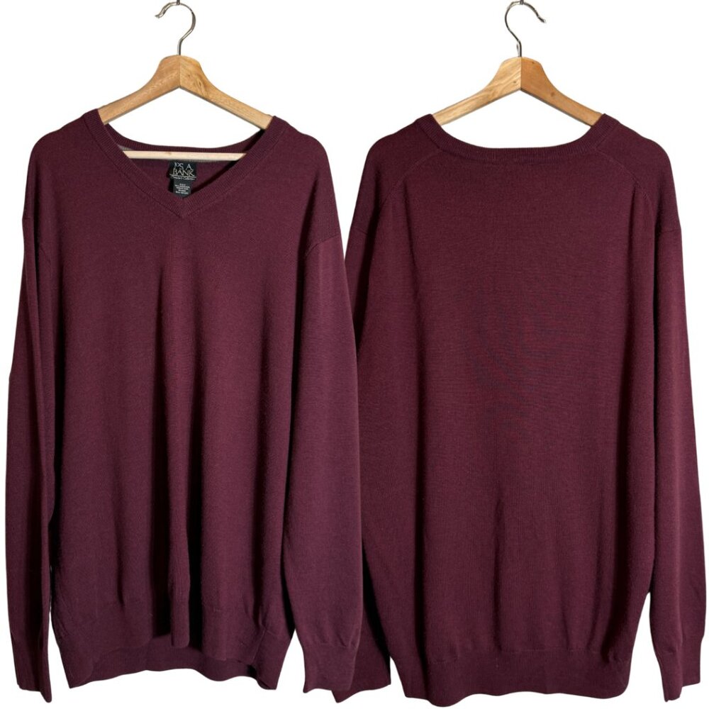 Jos. A. Bank 100% Merino Wool V-Neck Sweater Pullover Men's 2XT Red Preppy Dad
